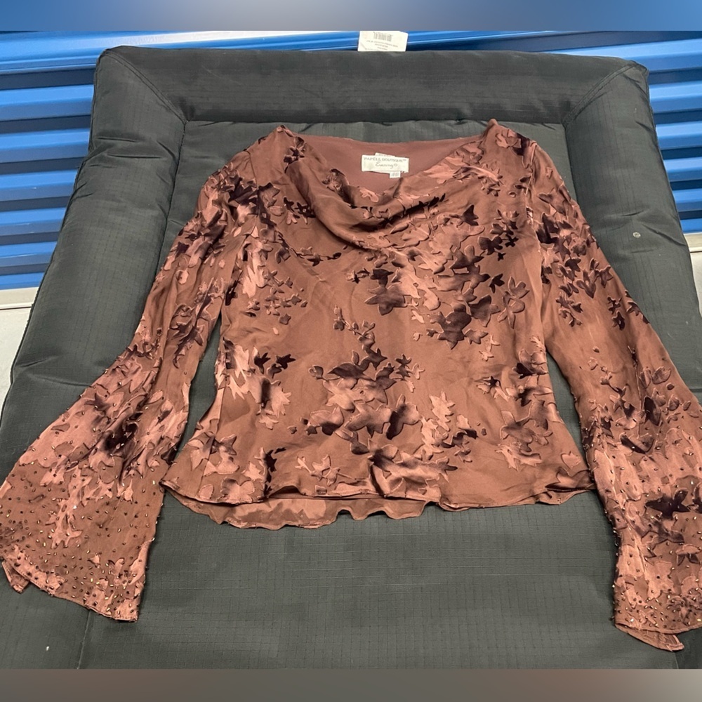 Papell Boutique Floral Blouse in Rich Brown